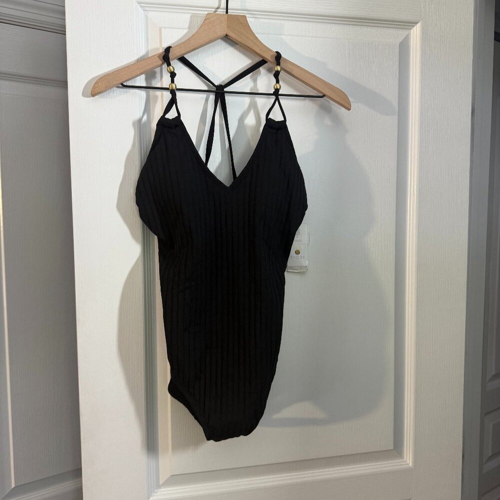 NWT - Shade & Shore - Black One Piece Swimming Suit - Size Medium